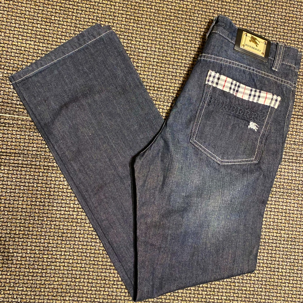 Burberry Dark Blue Denim Jeans with Signature Check Pocket Detail